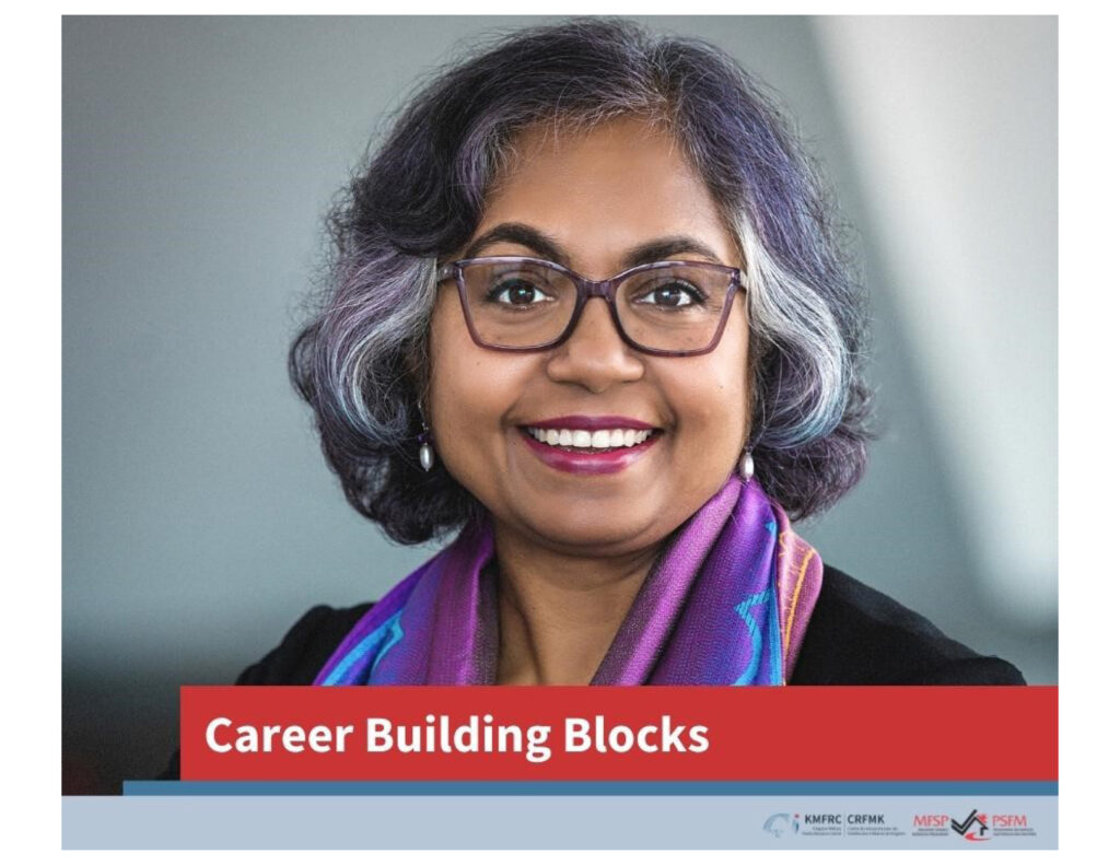 Elizabeth Hesp Profile image smiling wearing a shawl with Career Building Blocks written across bottom part of image.