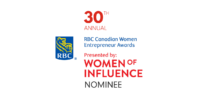 White background with lettering reading 30th annual RBC Canadian Women Entrepreneur Awards presented by Women of Influence Nominee Elizabeth Hesp